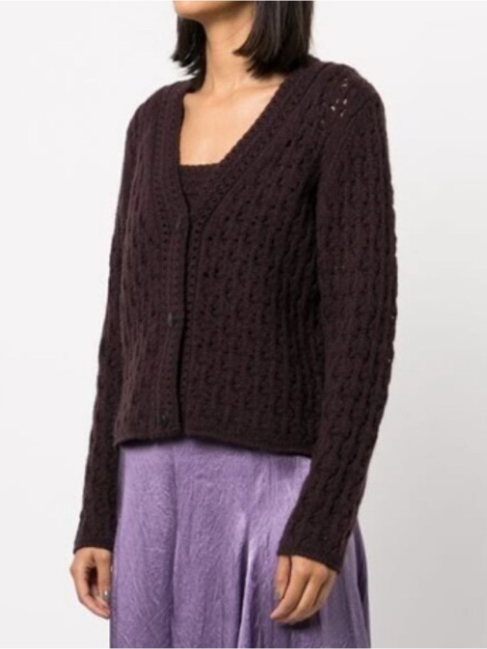 Vince Burgundy Plum Wine Crochet Knit Cardigan Size XS